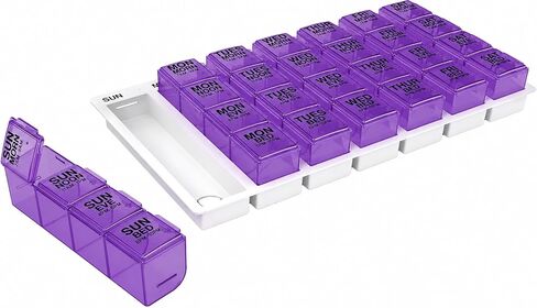 Ezy Dose Weekly (7-Day) Pill Organizer, Vitamin and Medicine Box, Large Pop-Out Compartments, 4 Times a Day, Assorted Colors in Kuwait