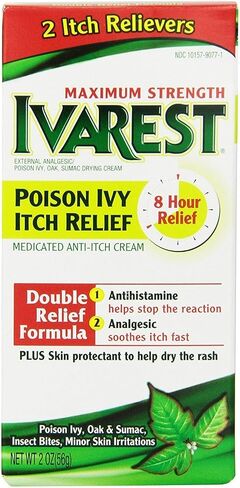 Ivarest Anti-Itch Cream, Poison Ivy Treatment, Poison Ivy Relief Product, Poison Oak Relief, Poison Sumac Relief, Maximum Strength, Medicated, 2 Ounce in Kuwait
