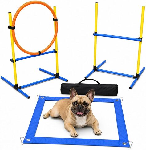 Dog Agility Equipment - Dog Obstacle Course Backyard Set - Puppy Agility Training Equipment Starter Kit with Adjustable Dog Jumps, Hurdle Ring, Pause Box & Storage Bag in Kuwait