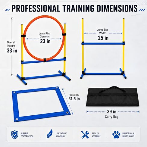 Dog Agility Equipment - Dog Obstacle Course Backyard Set - Puppy Agility Training Equipment Starter Kit with Adjustable Dog Jumps, Hurdle Ring, Pause Box & Storage Bag in Kuwait