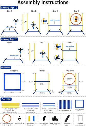 Dog Agility Equipment - Dog Obstacle Course Backyard Set - Puppy Agility Training Equipment Starter Kit with Adjustable Dog Jumps, Hurdle Ring, Pause Box & Storage Bag in Kuwait