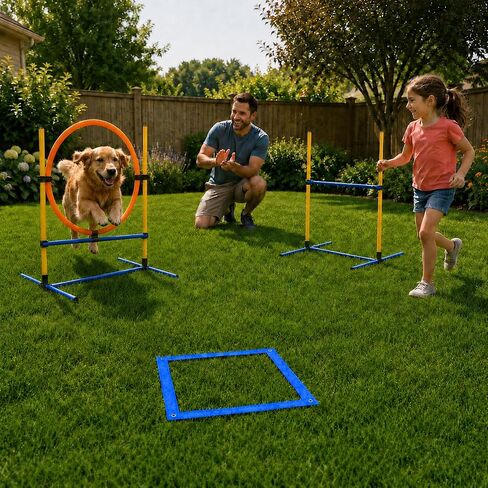 Dog Agility Equipment - Dog Obstacle Course Backyard Set - Puppy Agility Training Equipment Starter Kit with Adjustable Dog Jumps, Hurdle Ring, Pause Box & Storage Bag in Kuwait