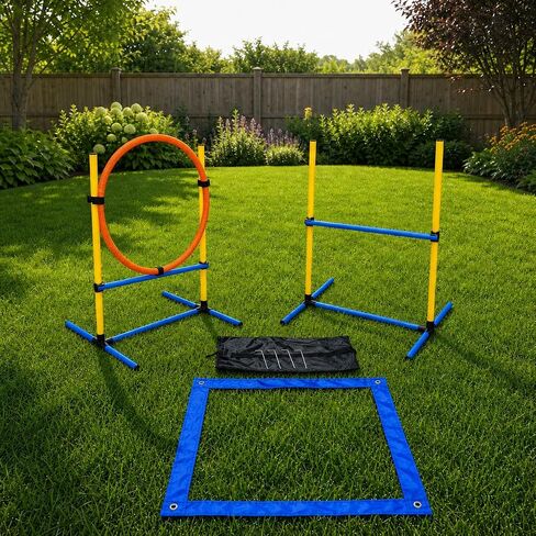 Dog Agility Equipment - Dog Obstacle Course Backyard Set - Puppy Agility Training Equipment Starter Kit with Adjustable Dog Jumps, Hurdle Ring, Pause Box & Storage Bag in Kuwait