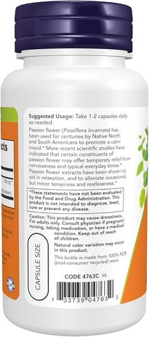 NOW Supplements, Passion Flower (Passiflora incarnata) 350 mg, Natural Stress Relief*, 90 Veg Capsules in Kuwait