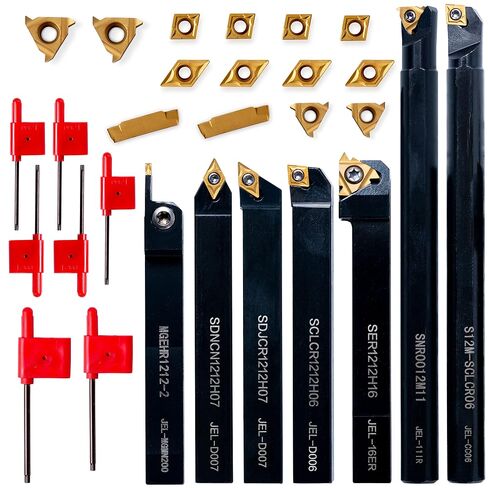 Lathe Threading-Tool Bit Set 21pcs - 7pcs 1/2" Turning Holder Boring Bars / 14pcs Indexable Carbide Inserts Golden CCMT060204 DCMT070204 11IR 16ER MGMN200-G for Cutting Tool… in Kuwait