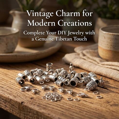 112 Pcs End Caps for Jewelry Making, Tibetan Cord End Caps with Jump Rings Lobster Clasps, Metal Embossed Tube Crimp Beads End Fasteners for Leather Bracelets Necklaces - Antique Silver in Kuwait