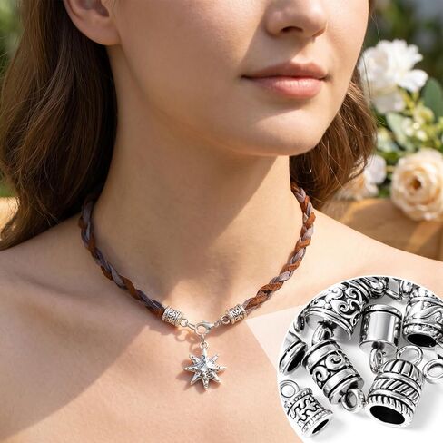 112 Pcs End Caps for Jewelry Making, Tibetan Cord End Caps with Jump Rings Lobster Clasps, Metal Embossed Tube Crimp Beads End Fasteners for Leather Bracelets Necklaces - Antique Silver in Kuwait