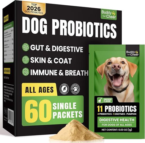 Probiotics for Dogs - Digestive & Gut Health for Sensitive Stomachs ，Dog Probiotics Powder for Skin & Coat, Breath and Immunity with 11 Strains, 4 Prebiotics, 5 Enzymes, Pumpkin, 60 Packets, Chicken in Saudi Arabia