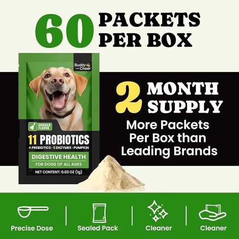 Probiotics for Dogs - Digestive & Gut Health for Sensitive Stomachs ，Dog Probiotics Powder for Skin & Coat, Breath and Immunity with 11 Strains, 4 Prebiotics, 5 Enzymes, Pumpkin, 60 Packets, Chicken in Saudi Arabia