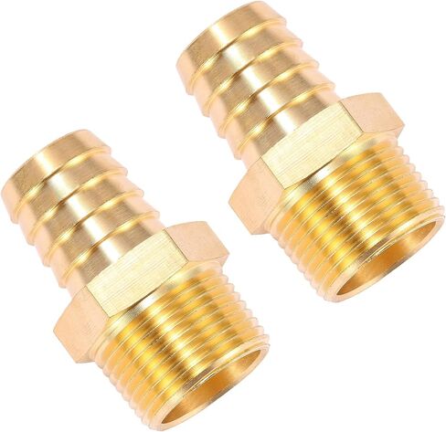 2 Pack Brass Hose Fitting, Adapter, 1" Barb x 1" NPT Male Pipe in Kuwait