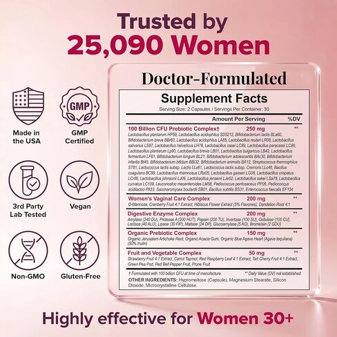 Dr. Formulated Raw Probiotics for Women 100 Billion CFUs with Prebiotics, Digestive Enzymes, Approved Women's Probiotic for Adults, Shelf Stable Probiotic Supplement Capsules in Kuwait