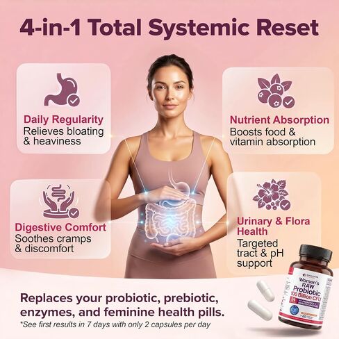Dr. Formulated Raw Probiotics for Women 100 Billion CFUs with Prebiotics, Digestive Enzymes, Approved Women's Probiotic for Adults, Shelf Stable Probiotic Supplement Capsules in Kuwait