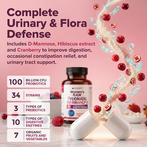 Dr. Formulated Raw Probiotics for Women 100 Billion CFUs with Prebiotics, Digestive Enzymes, Approved Women's Probiotic for Adults, Shelf Stable Probiotic Supplement Capsules in Kuwait