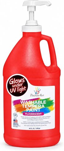 Positive Art Neon Green Fluorescent Washable Tempera Paint, 1/2 Gallon (64 oz) Pump Bottle - Glows Under Black Light, Bulk UV Paint for Classroom, Glow Party & Halloween, Non-Toxic, Made in USA in Kuwait