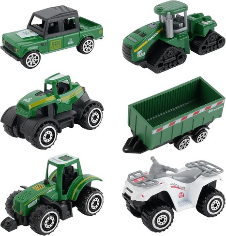 ANDOLO 6-Pack Farm Vehicles Toys Tractor with Trailer 1/64 Farmer Trucks in Kuwait