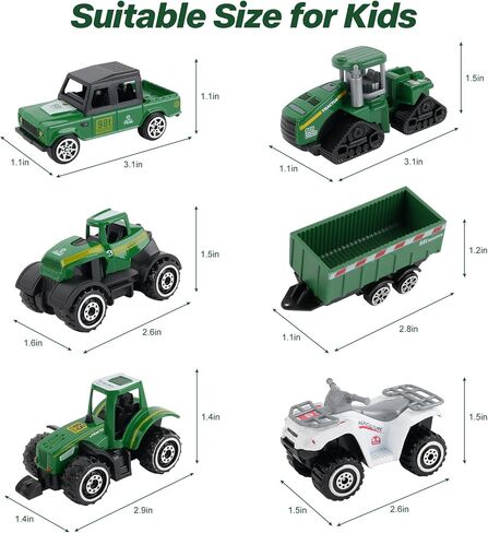 ANDOLO 6-Pack Farm Vehicles Toys Tractor with Trailer 1/64 Farmer Trucks in Kuwait