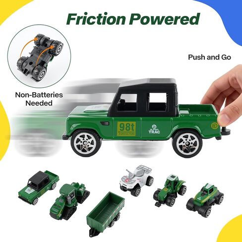 ANDOLO 6-Pack Farm Vehicles Toys Tractor with Trailer 1/64 Farmer Trucks in Kuwait
