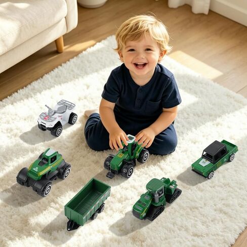 ANDOLO 6-Pack Farm Vehicles Toys Tractor with Trailer 1/64 Farmer Trucks in Kuwait