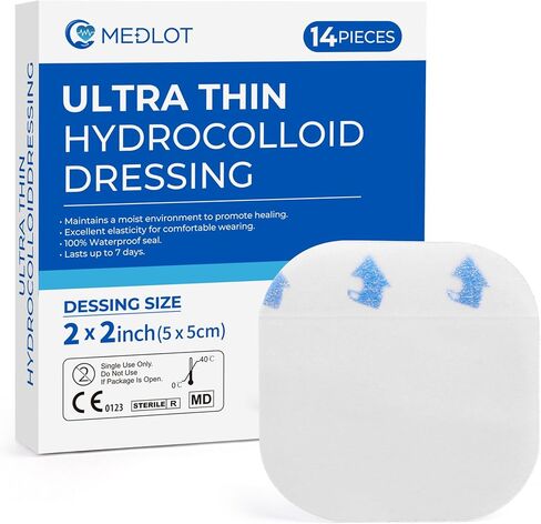 LotFancy Hydrocolloid Bandages, 14 Pack, 2"x2", Sterile, Ultra Thin, Hydrocolloid Wound Dressing, Waterproof Healing Patches Pad for Blister, Bed Sore, Burn, Pressure Ulcer in Kuwait
