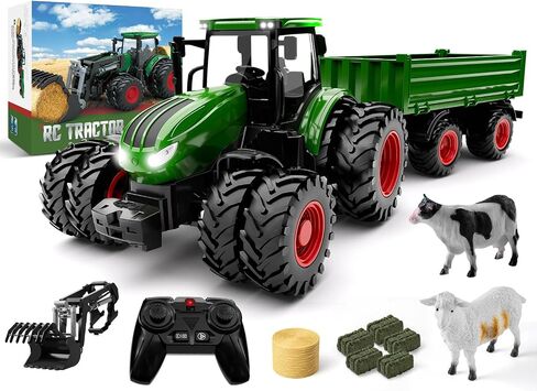 RC Tractor Toys for Boys, Metal Hood, 1:24 Scale Realistic Farm Vehicle in Kuwait