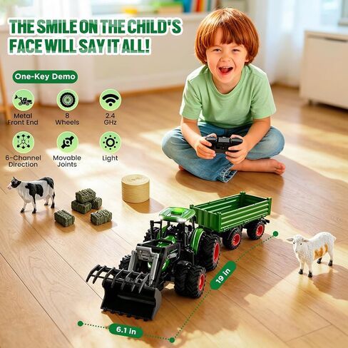 RC Tractor Toys for Boys, Metal Hood, 1:24 Scale Realistic Farm Vehicle in Kuwait