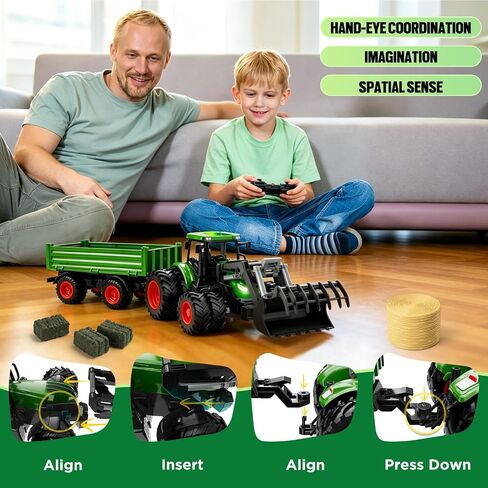 RC Tractor Toys for Boys, Metal Hood, 1:24 Scale Realistic Farm Vehicle in Kuwait