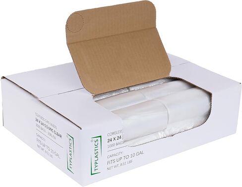 TYPLASTICS 45-48 Gallon Clear Trash Can Liners - 43" x 48" - High Density Garbage Bags - 200 Pack - Multipurpose for Office, Yard, Recycling, Industrial and Commercial in Kuwait