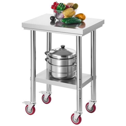 VEVOR Stainless Steel Foldable Work Table, 48 * 24 Inch Heavy Duty Food Outdoor Double Layer Stainless Steel Worktable for Commercial Kitchen Restaurant in Kuwait