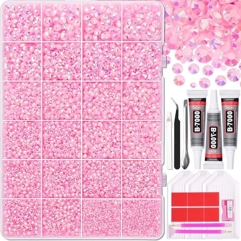 33000Pcs 3mm Rainbow Jelly Rhinestones Gems for Bedazzling Crafting, Colorful Bedazzled Resin Gemstone Flatback Jewel with 3Pcs B7000 Jewelry Glue Pickup Tools for Clothing Cap Shoes Nails(3mm-Jelly) in Kuwait