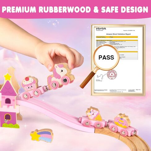 Wooden Train Set for Girls, 40PCS Pink Princess Castle Train Set in Kuwait