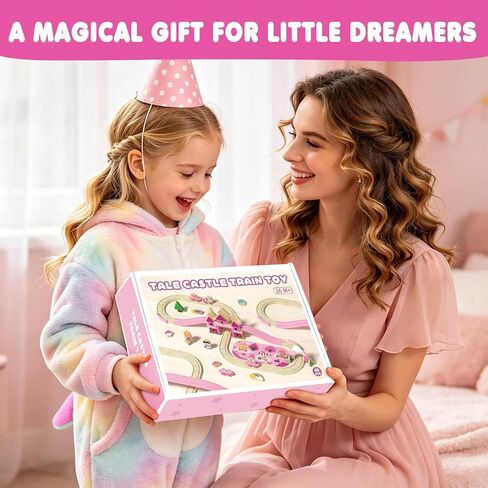 Wooden Train Set for Girls, 40PCS Pink Princess Castle Train Set in Kuwait
