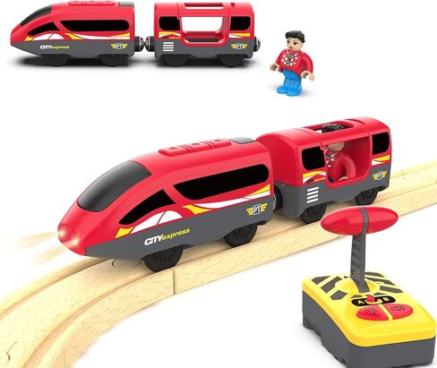Remote Control Steam Train for Wooden Tracks – RC Train Set with Realistic Smoke, Lights & Sound, Motorized Toy Train Compatible with Thomas & Friends, Brio, for Kids Ages 3-8 in Kuwait