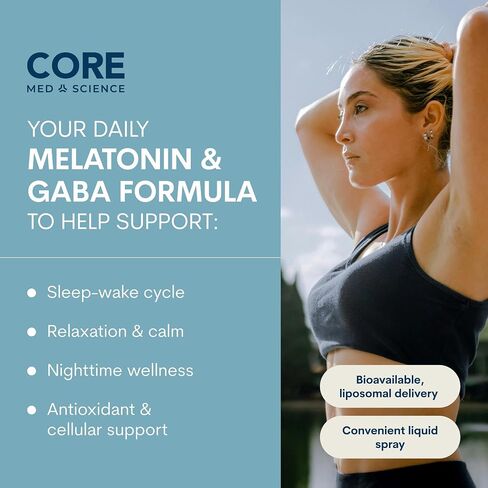 Liposomal Oral Sleep Spray Formula by Core Med Science, 1 Fl Oz - Melatonin Spray for Sleep & Relaxation - Glutathione, Melatonin, & GABA Sleep Aid Spray for Adults - Supports Restful & Quality Sleep in Kuwait