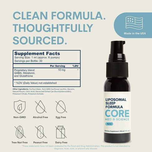 Liposomal Oral Sleep Spray Formula by Core Med Science, 1 Fl Oz - Melatonin Spray for Sleep & Relaxation - Glutathione, Melatonin, & GABA Sleep Aid Spray for Adults - Supports Restful & Quality Sleep in Kuwait
