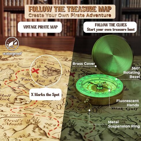 Retro Pirate Telescope for Kids, Pirate Treasure Hunt Kit with 25×30 Collapsible Spyglass Telescope, Treasure Map, Treasure Chest, Compass & Gold Coins, Gifts for Boys & Girls in Saudi Arabia