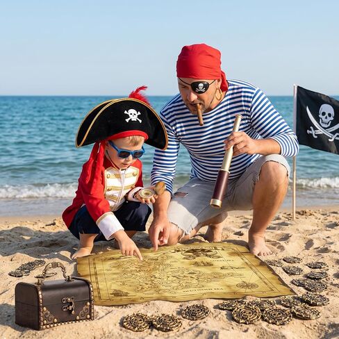 Retro Pirate Telescope for Kids, Pirate Treasure Hunt Kit with 25×30 Collapsible Spyglass Telescope, Treasure Map, Treasure Chest, Compass & Gold Coins, Gifts for Boys & Girls in Saudi Arabia