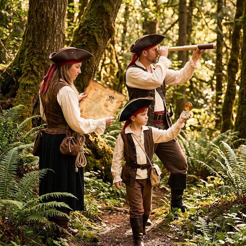 Retro Pirate Telescope for Kids, Pirate Treasure Hunt Kit with 25×30 Collapsible Spyglass Telescope, Treasure Map, Treasure Chest, Compass & Gold Coins, Gifts for Boys & Girls in Saudi Arabia