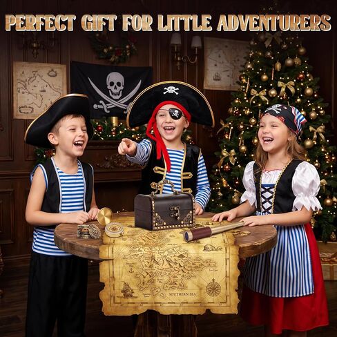 Retro Pirate Telescope for Kids, Pirate Treasure Hunt Kit with 25×30 Collapsible Spyglass Telescope, Treasure Map, Treasure Chest, Compass & Gold Coins, Gifts for Boys & Girls in Saudi Arabia