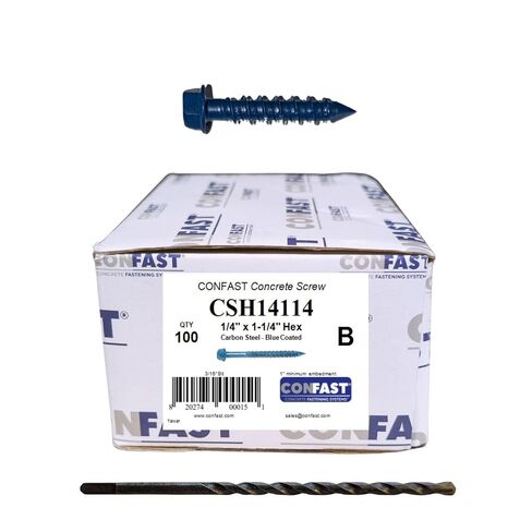 CONFAST 3/16" x 4" Hex Head Concrete Screw Anchor with Drill Bit for Anchoring to Masonry, Block or Brick (100 per Box) in Kuwait