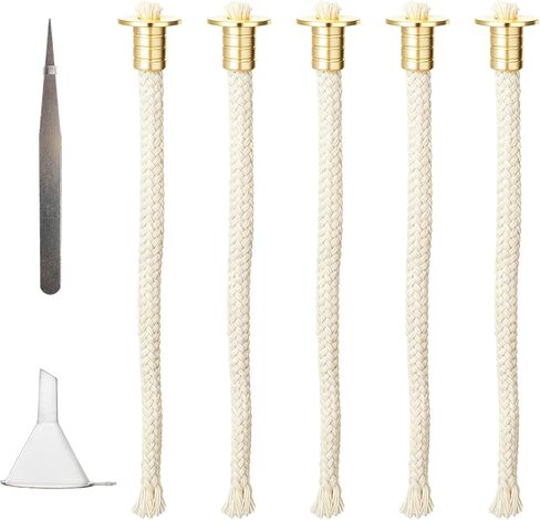 5-Pack 0.7-Inch Diameter Brass Tube Holder Wick Replacement Cotton Torch Wicks with Tweezers and Oiling Funnel for Candle Lamps and Small Oil Lamps in Saudi Arabia