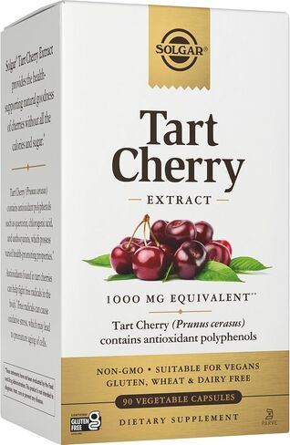Solgar Tart Cherry 1000 mg, 90 Vegetable Capsules - Antioxidant with Quercetin, Chlorogenic Acid & Anthocyanins Compounds - Non GMO, Vegan, Gluten Free, Dairy Free - 90 Servings in Kuwait