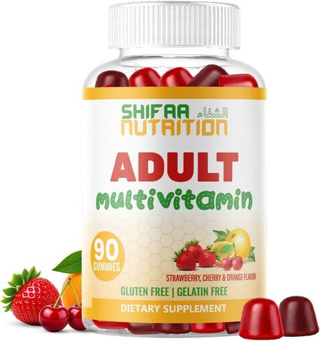 SHIFAA NUTRITION Halal Multivitamins for Adults | 90 Gummies, 45 Days Supply | Non-GMO & Vegetarian | Gluten Gelatin Peanuts Free | w/All Essential Vitamins: Folic Acid, Zinc, C A D E B6 B12 Biotin in Saudi Arabia