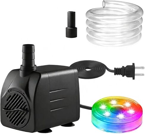 210GPH Submersible Water Pump, 15W Ultra Quiet Small Fountain Pump with LED Lights and 3.28 ft Tubing, 2 Nozzles for Outdoor Pond, Water Feature, Aquarium, Fish Tank, Hydroponic, Statuary in Saudi Arabia