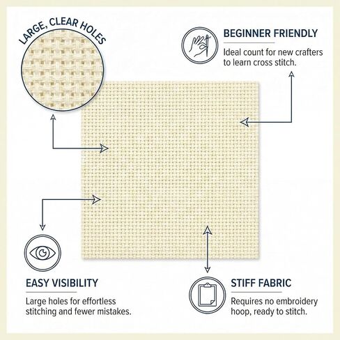 Essentials by Leisure Arts 14ct Aida Cloth, 15x18 Inch, Cream in Kuwait