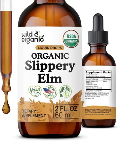 Slippery Elm Liquid Drops - Organic Slippery Elm Bark Tincture - Vegan, Alcohol Free - 2 fl oz in Kuwait