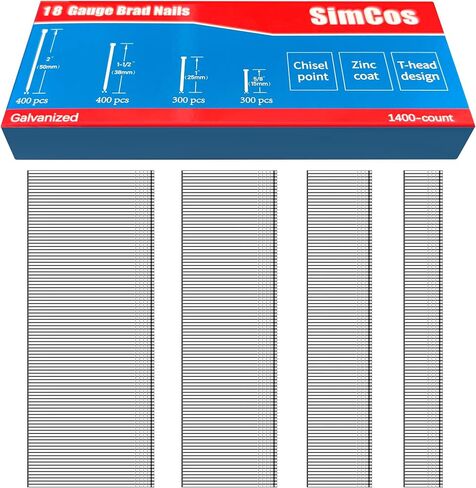 SimCos 5000 pcs 18 Gauge Brad Nails (2/5",5/8",3/4",1",1-1/4 inch) Galvanized 18 GA Nail Gun Nails Assorted and Small Finishing Nails for Pneumatic, Electric Brad Nailer(two kinds of package box) in Kuwait