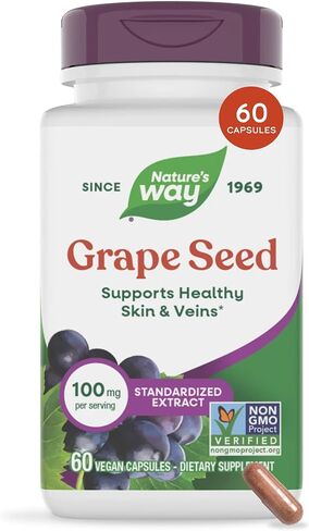 Nature's Way Premium Extract Grape Seed Standardized to 95% Polyphenols, 100 mg per serving, 60 VCaps in Kuwait