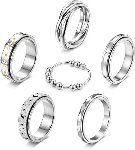 CASSIECA Fidget Rings for Women Stainless Steel Anxiety Band Gold Ring Set in Kuwait