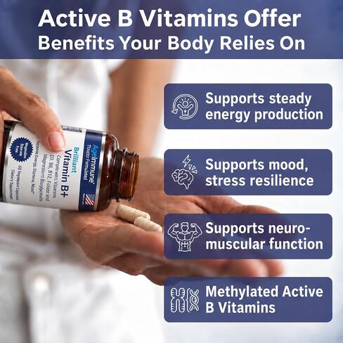 Vitamin B Complex with Vitamins B6 20mg, D3 1000IU, Albion Magnesium Bisglycinate 260mg, Methyl B12 1000mcg, and Folate as Methylfolate 600mcg DFE. Doctor Formulated MTHFR Support Supplement. in Saudi Arabia