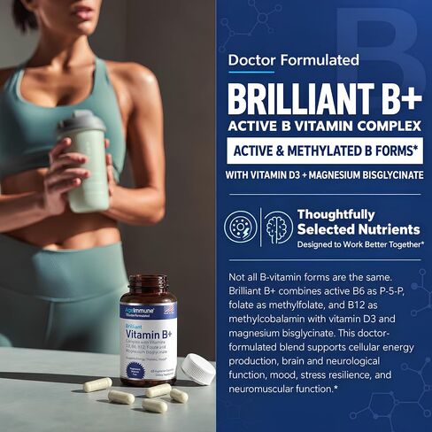 Vitamin B Complex with Vitamins B6 20mg, D3 1000IU, Albion Magnesium Bisglycinate 260mg, Methyl B12 1000mcg, and Folate as Methylfolate 600mcg DFE. Doctor Formulated MTHFR Support Supplement. in Saudi Arabia